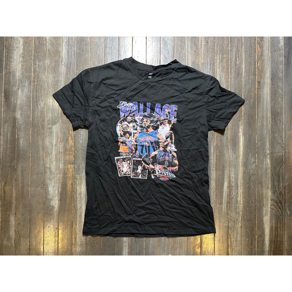 PFR New York Ben Wallace Detroit Pistons Graphic Tee Black Mens NBA Shirt - Picture 1 of 3